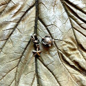 Pandora-Like Sea Turtle & Starfish Charm — Sterling Silver